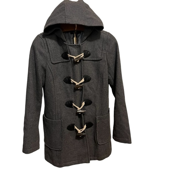 BANANA REPUBLIC ~ Grey Hooded Wool Blend Coat with Toggle Closures and Pockets - Picture 1 of 11
